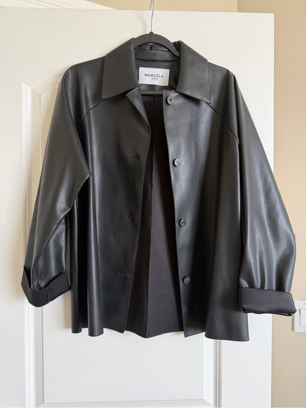 Marcela London Black Leather Button-Up Jacket